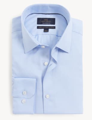 

Mens M&S SARTORIAL Tailored Fit Pure Cotton Herringbone Shirt - Blue, Blue