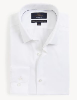 

Mens M&S SARTORIAL Tailored Fit Pure Cotton Herringbone Shirt - White, White