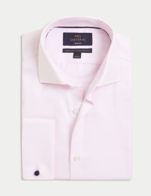 

Mens M&S SARTORIAL Slim Fit Easy Iron Herringbone Shirt - Pale Pink, Pale Pink