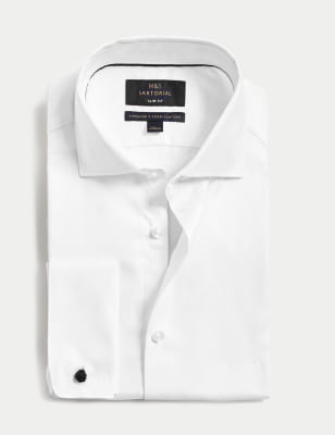 

Mens M&S SARTORIAL Slim Fit Easy Iron Herringbone Shirt - White, White