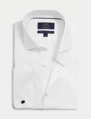 

Mens M&S SARTORIAL Tailored Fit Pure Cotton Herringbone Shirt - White, White