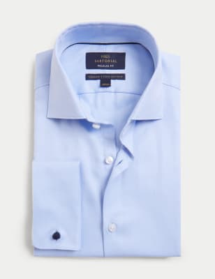 

Mens M&S SARTORIAL Regular Fit Pure Cotton Herringbone Shirt - Blue, Blue