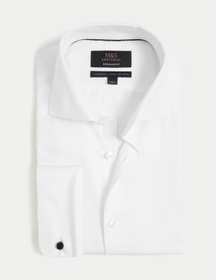 

Mens M&S SARTORIAL Normal geschnittenes Hemd aus reiner Baumwolle mit Fischgrätmuster - White, White