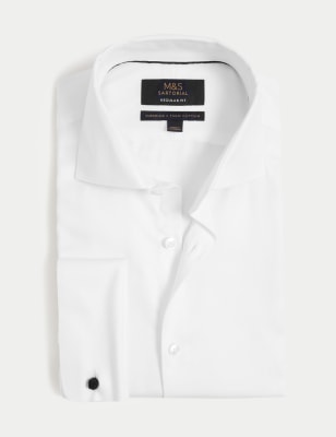 

Mens M&S SARTORIAL Regular Fit Pure Cotton Herringbone Shirt - White, White