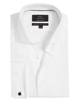 

Mens M&S SARTORIAL Regular Fit Pure Cotton Herringbone Shirt - White, White