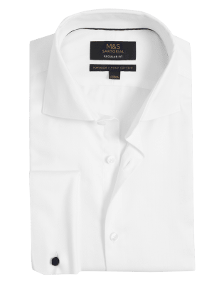 

Mens M&S SARTORIAL Regular Fit Pure Cotton Herringbone Shirt - White, White