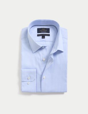 M&S Sartorial Men's Regular Fit Herringbone Stripe Shirt - 15 - Blue Mix, Blue Mix