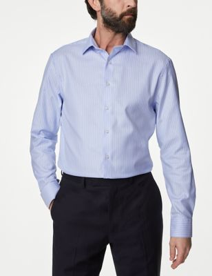 M&S Sartorial Men's Tailored Fit Luxury Cotton Striped Shirt - 14.5 - Blue Mix, Blue Mix