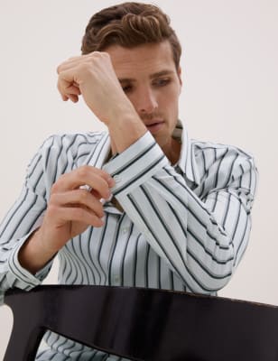 

Mens Autograph Regular Fit Pure Cotton Striped Shirt - Ivory, Ivory