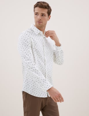 

Mens Autograph Regular Fit Cotton Geometric Print Shirt - Ivory, Ivory