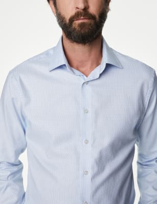 Camisa de cuadros ajustada de planchado fácil de algodón premium - ES