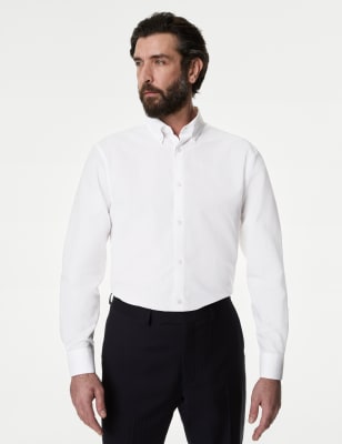 Marks And Spencer Mens M&S SARTORIAL Regular Fit Linen Blend Weave Shirt - White, White