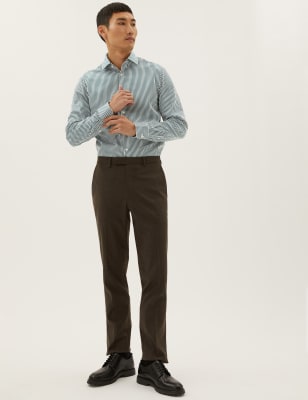 

M&S SARTORIAL Camisa de corte sastre de rayas 100% algodónMens - Dark Green, Dark Green