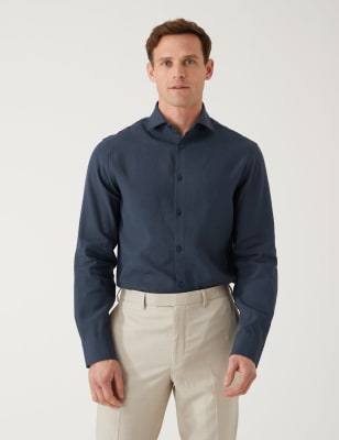 

Mens M&S Collection Tailored Fit Italian Linen Miracle™ Shirt - Navy, Navy