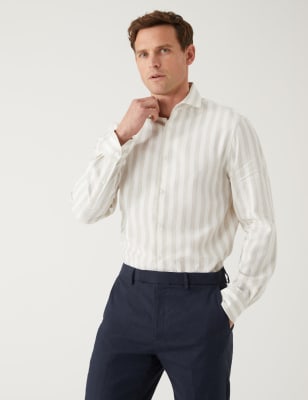 

Mens M&S Collection Tailored Fit Italian Linen Miracle™ Shirt - Light Natural, Light Natural