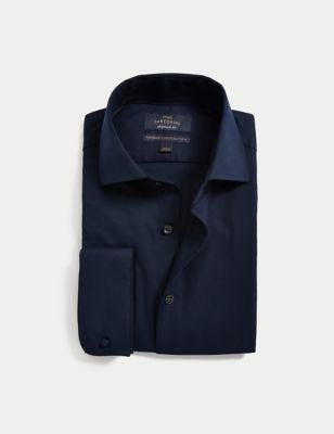 

Mens M&S SARTORIAL Regular Fit Luxury Cotton Double Cuff Twill Shirt - Navy, Navy