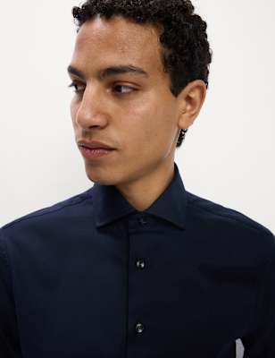 

M&S SARTORIAL Camisa de sarga de ajuste estándar de planchado fácil de algodón premiumMens - Navy, Navy