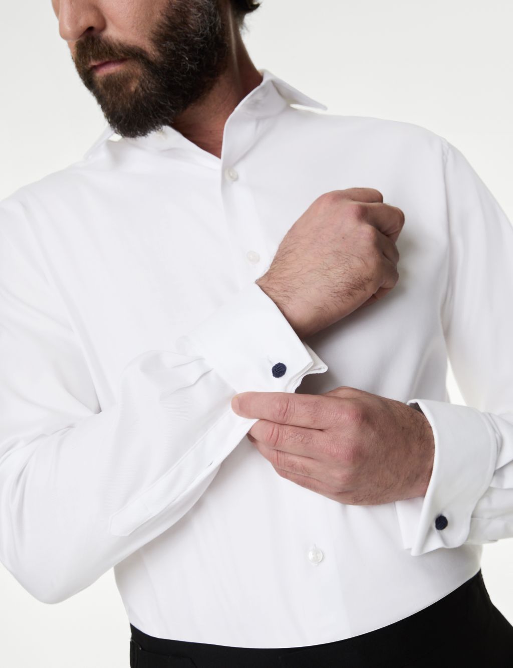 White Fine Twill Slim Fit Single Cuff Cutaway Collar Shirt