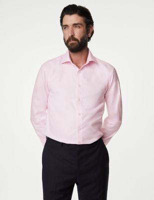 M&S Sartorial Mens Slim Fit Luxury Cotton Double Cuff Twill Shirt - 14.5 - Pink, Pink,Blue,Navy,Blac
