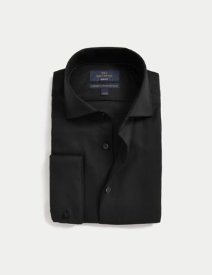 M&S Sartorial Mens Slim Fit Luxury Cotton Double Cuff Twill Shirt - 14.5 - Black, Black,Navy,White,P