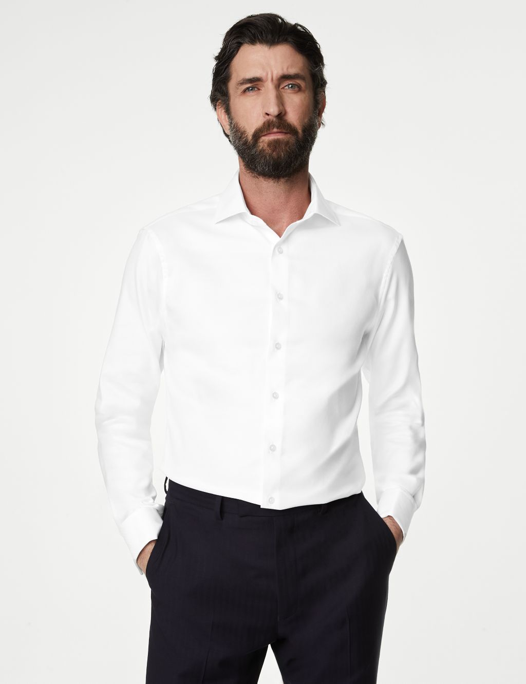 Slim Fit Luxury Cotton Double Cuff Twill Shirt