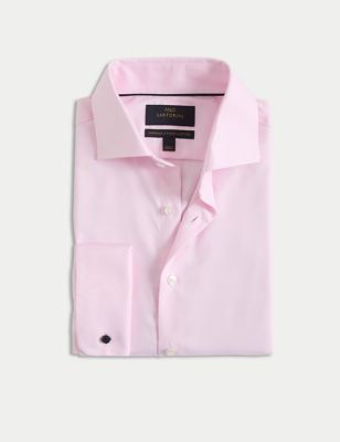 

Mens M&S SARTORIAL Tailored Fit Luxury Cotton Double Cuff Twill Shirt - Pink, Pink