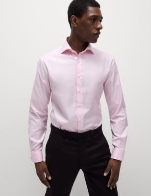 

Mens M&S SARTORIAL Tailored Fit Luxury Cotton Double Cuff Twill Shirt - Pink, Pink