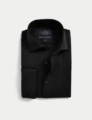 

Mens M&S SARTORIAL Tailored Fit Luxury Cotton Double Cuff Twill Shirt - Black, Black