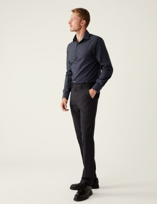 Marks And Spencer Mens M&S SARTORIAL Slim Fit Pure Cotton Pin Dot Shirt - Navy Mix