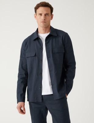 

Mens M&S Collection Normal geschnittenes Miracle™-Overshirt aus italienischem Leinen - Navy, Navy