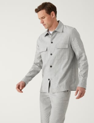

Mens M&S Collection Regular Fit Italian Linen Miracle™ Overshirt - Grey, Grey