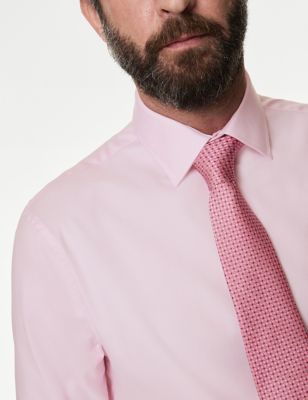 M&S Sartorial Mens Regular Fit Easy Iron Luxury Cotton Twill Shirt - 14.5 - Pink, Pink,Blue,White,Bl