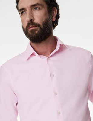 M&S Sartorial Mens Tailored Fit Easy Iron Luxury Cotton Twill Shirt - 15.5 - Pink, Pink,Blue,Black,W