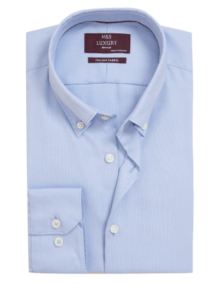 

Mens M&S Collection Luxury Italienisches Oxford-Hemd aus reiner Baumwolle in normaler Passform - Blue Mix, Blue Mix