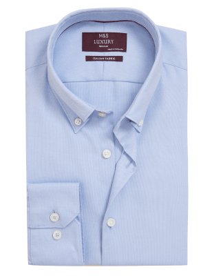 

Mens M&S Collection Luxury Regular Fit Italian Pure Cotton Oxford Shirt - Blue Mix, Blue Mix