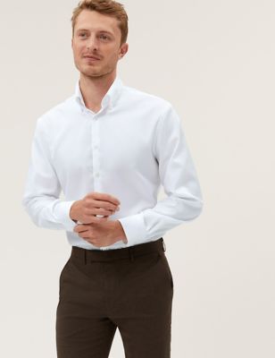 Mens M&S Collection Luxury Regular Fit Italian Pure Cotton Oxford Shirt - White Mix, White Mix