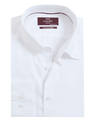 

Mens M&S Collection Luxury Regular Fit Italian Pure Cotton Oxford Shirt - White Mix, White Mix