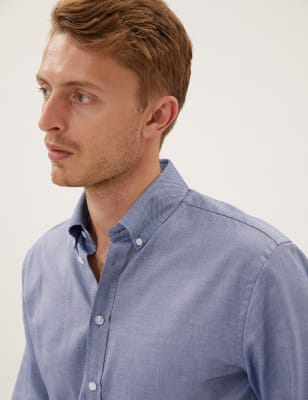 

Mens M&S Collection Luxury Tailored Fit Pure Cotton Luxury Shirt - Navy Mix, Navy Mix