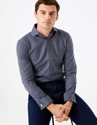 Chemise cintr&eacute;e &agrave; rayures serg&eacute;es, repassage facile