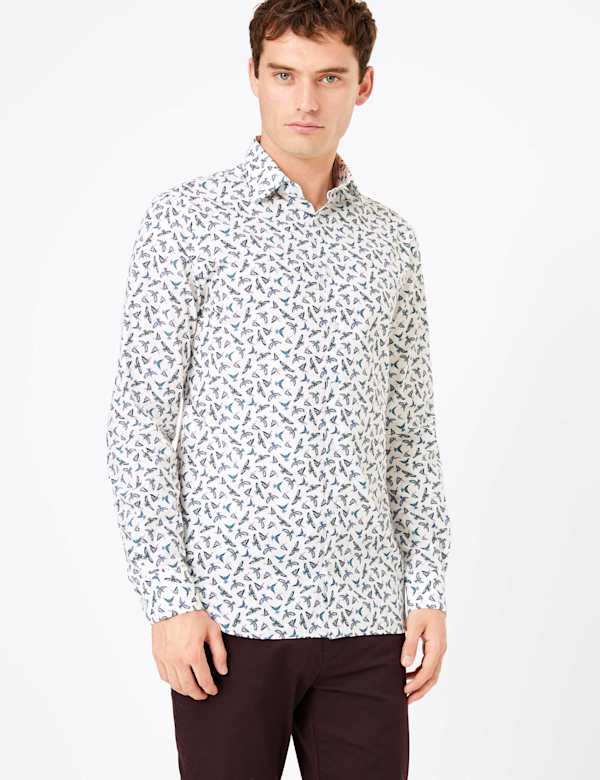 Tailored Fit Italian Design Bird Print Shirt