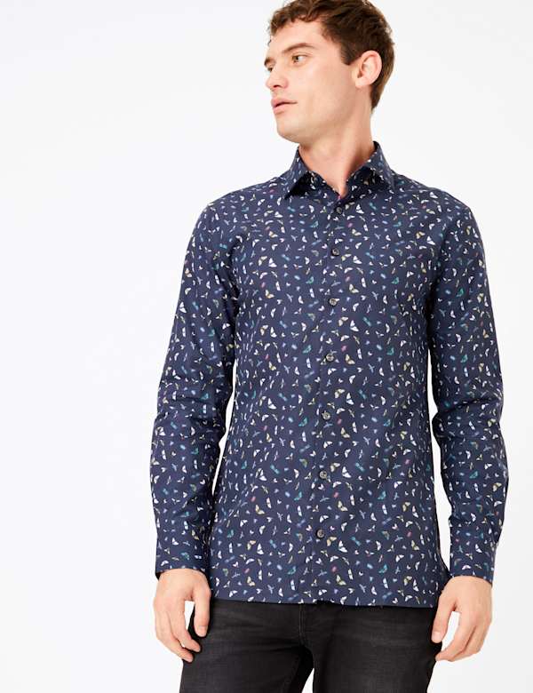 Tailored Fit Butterfly Print Easy Iron Shirt
