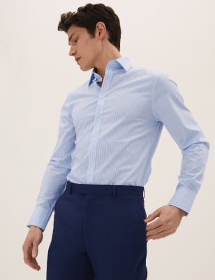 

Mens M&S Collection Slim Fit Cotton Rich Stretch Striped Shirt - Blue Mix, Blue Mix