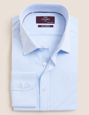 

Mens M&S Collection Slim Fit Cotton Rich Stretch Striped Shirt - Blue Mix, Blue Mix