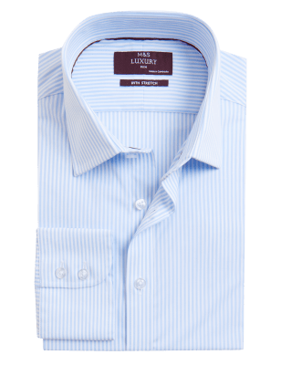 

Mens M&S Collection Slim Fit Cotton Rich Stretch Striped Shirt - Blue Mix, Blue Mix