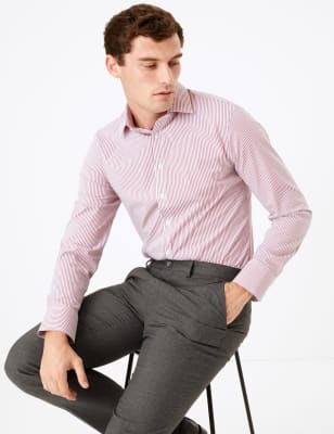 Chemise cintr&eacute;e en tissu extensible &agrave; rayures