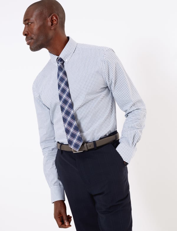 Tailored Fit Pure Cotton Checked Shirt
