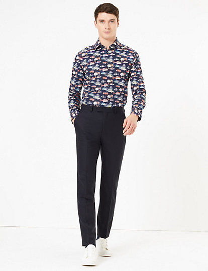 Tailored Fit Pure Cotton Fish Print Shirt