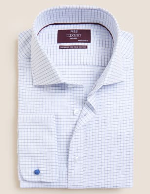 

Mens M&S Collection Auf Figur geschnittenes, kariertes Hemd aus reiner Baumwolle - White Mix, White Mix