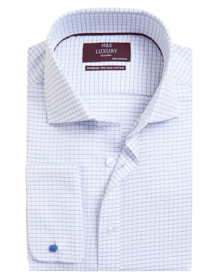 

Mens M&S Collection Tailored Fit Pure Cotton Check Shirt - White Mix, White Mix