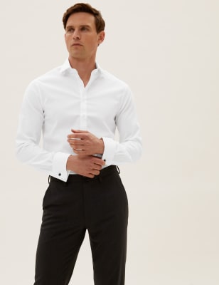 

Mens M&S Collection Luxury Slim Fit Cotton Stretch Textured Shirt - White, White